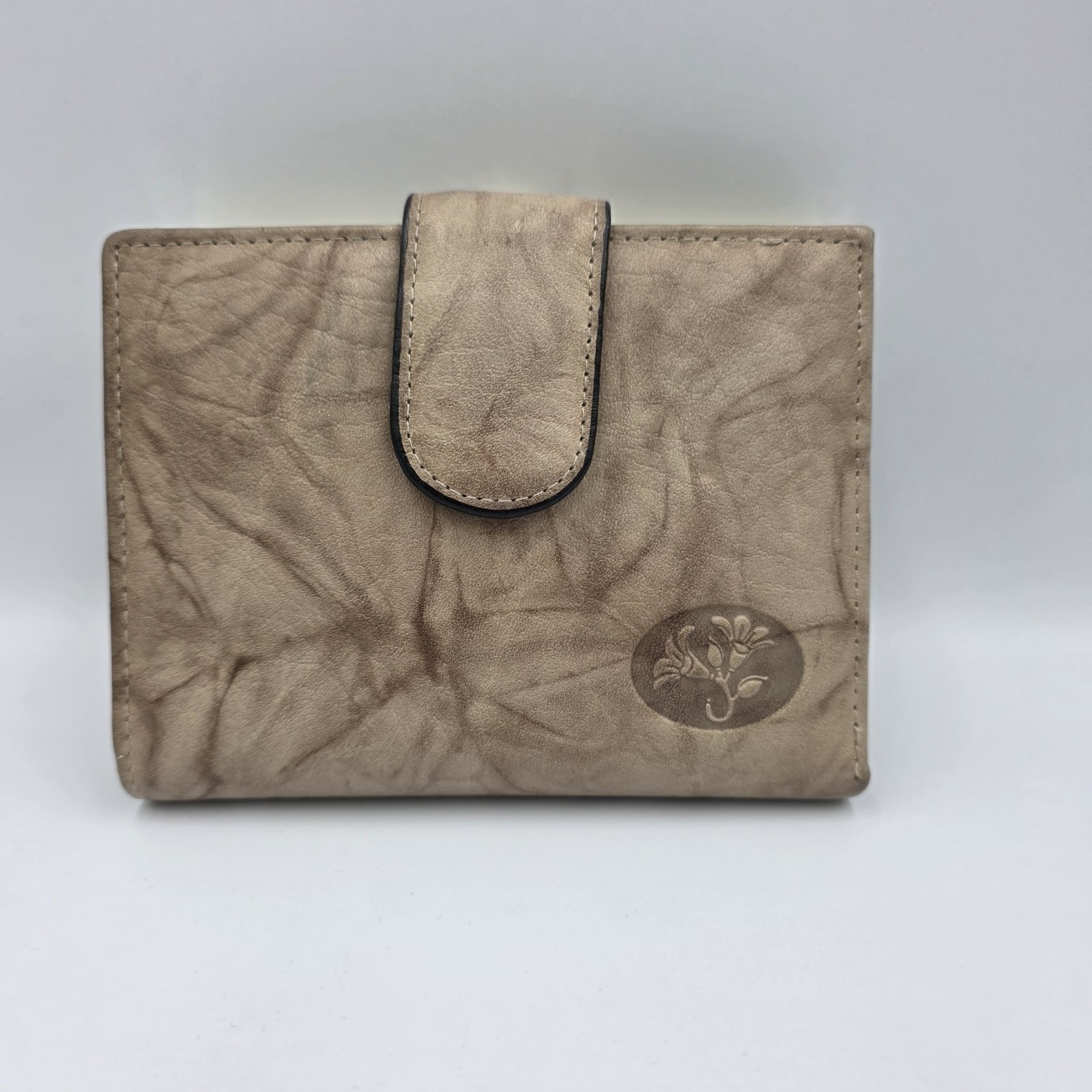 Buxton Beige Marbled Leather Kisslock  Snap Wallet Card Holder Divider